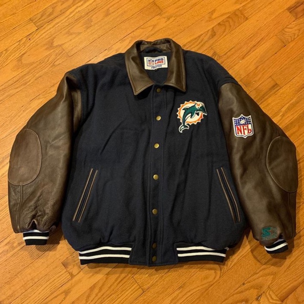 Vintage 90s Starter Miami Dolphins leather jacket - Picture 1 of 8